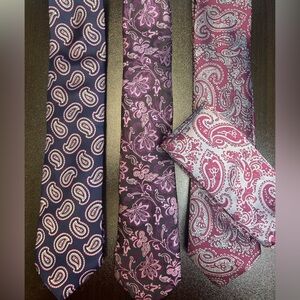 Set of 3 ties with matching handkerchief